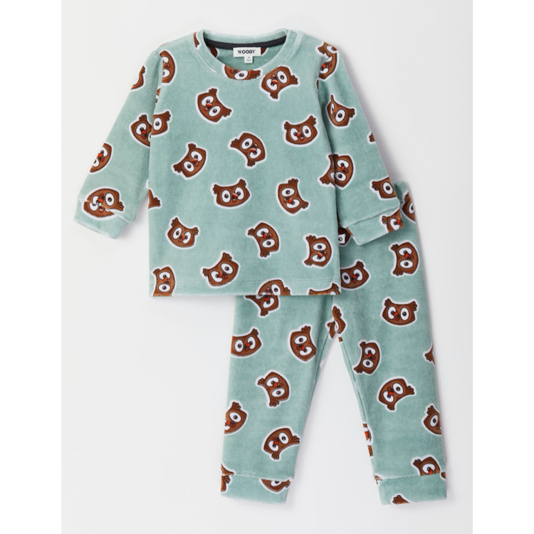 Picture of Woody Pyjama Velours uil mint (0-18 maand)
