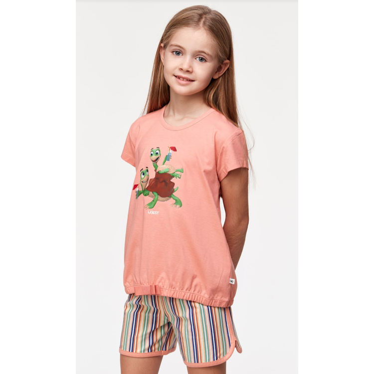 Afbeeldingen van Woody Pyjama roze met short meisje schildpad (kids+volwassenen)