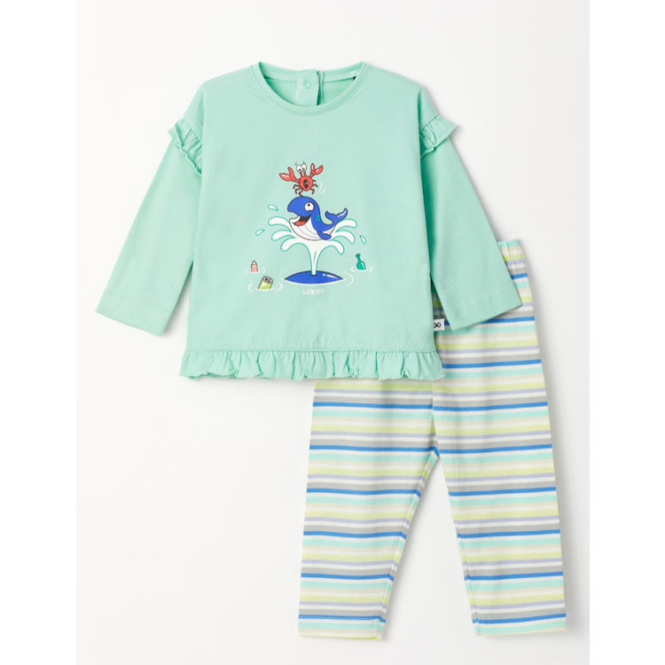 Afbeeldingen van Woody Pyjama LM meisje Walvis mint (0-18 maand)