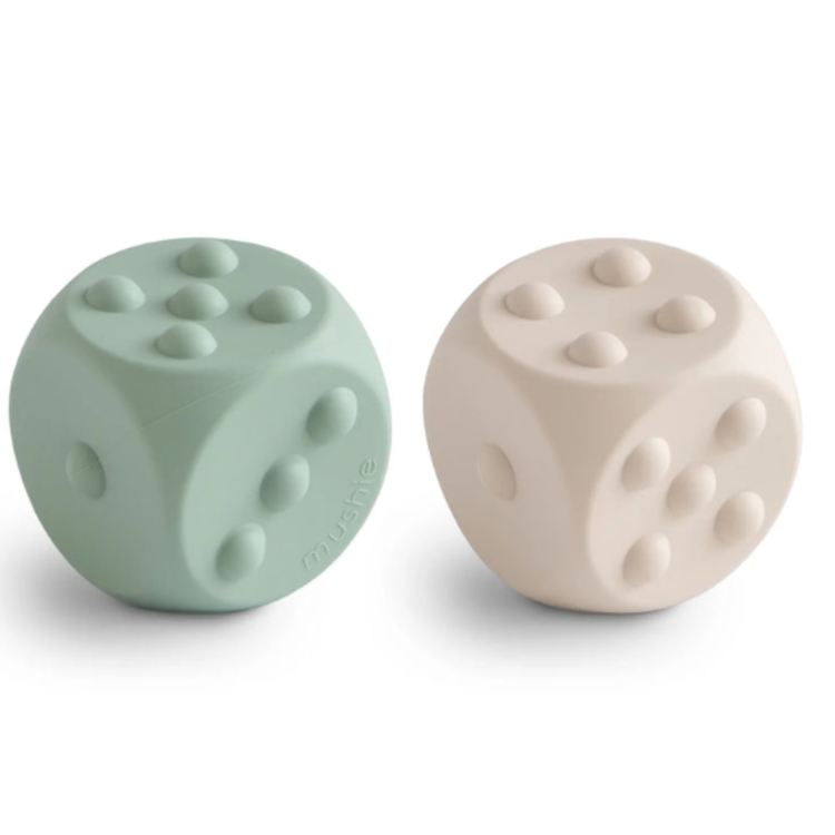 Picture of Mushie Press toys dice cambridge blue/ shifting sand