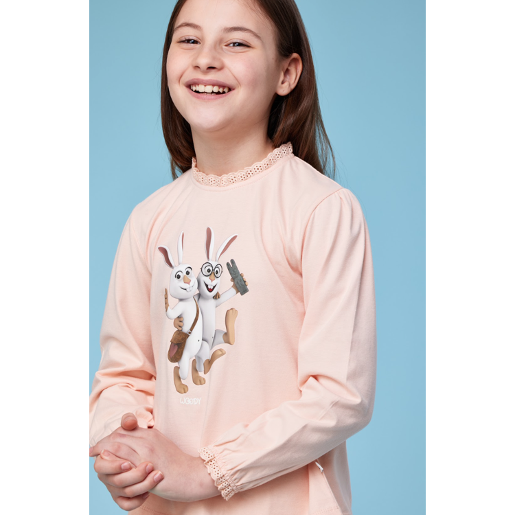 Picture of Woody Pyjama effen roze konijn met kant