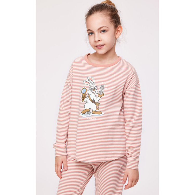 Picture of Woody Pyjama konijn volledig gestreept roze