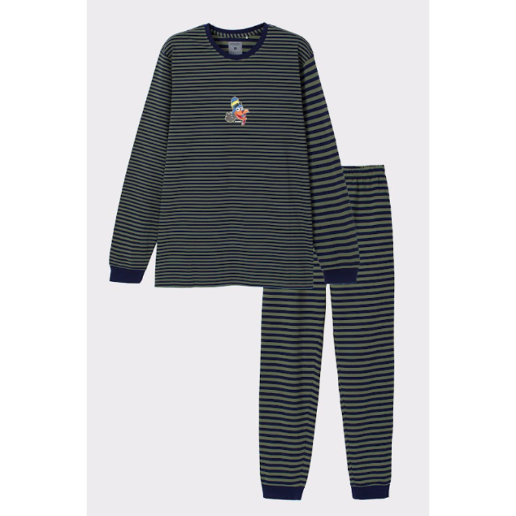 Picture of Woody Pyjama Kalkoen navy/groen gestreept kleine tekening